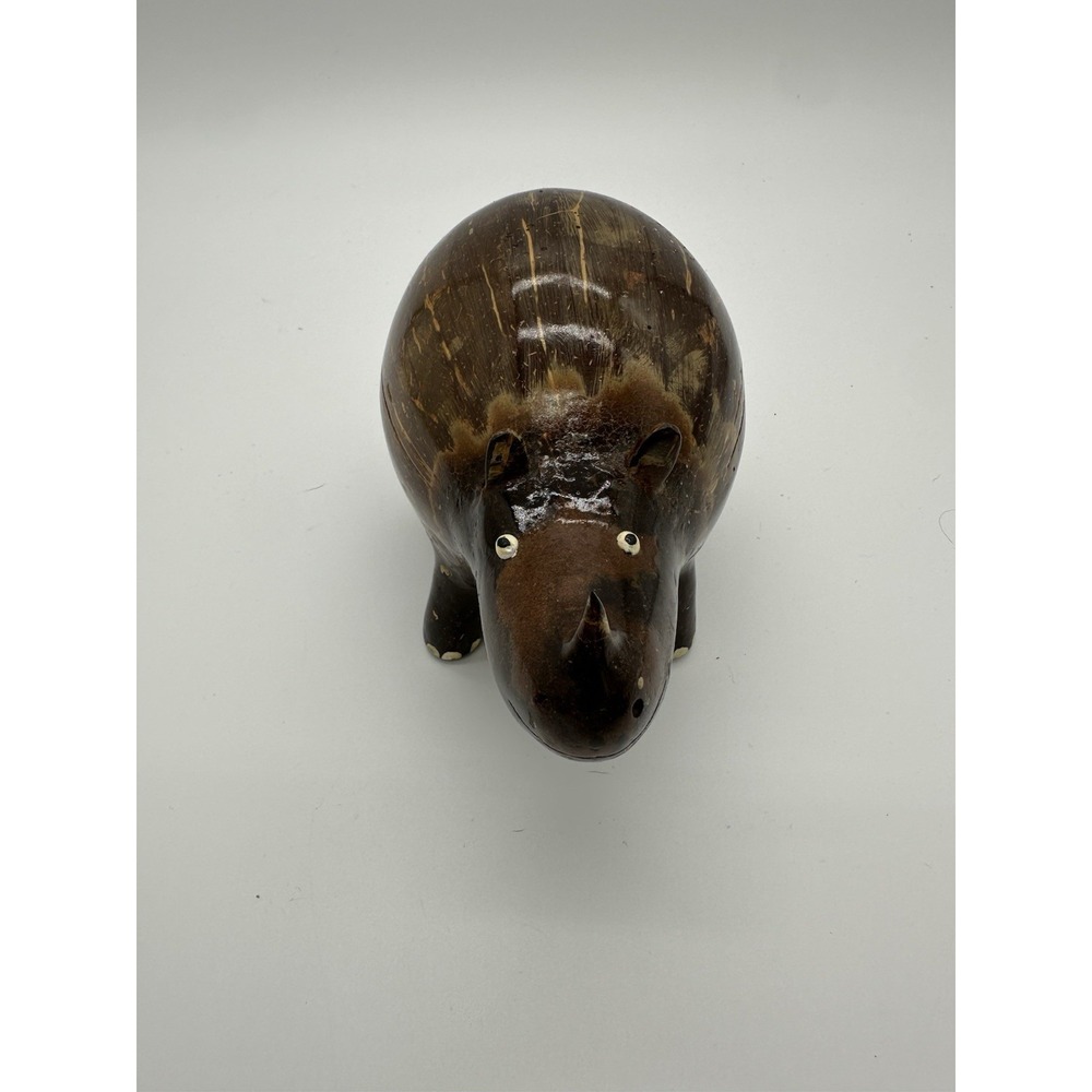 Vintage Coco Boys Coconut Shell Rhino Figurine Philippines Folk Art 5 Inches